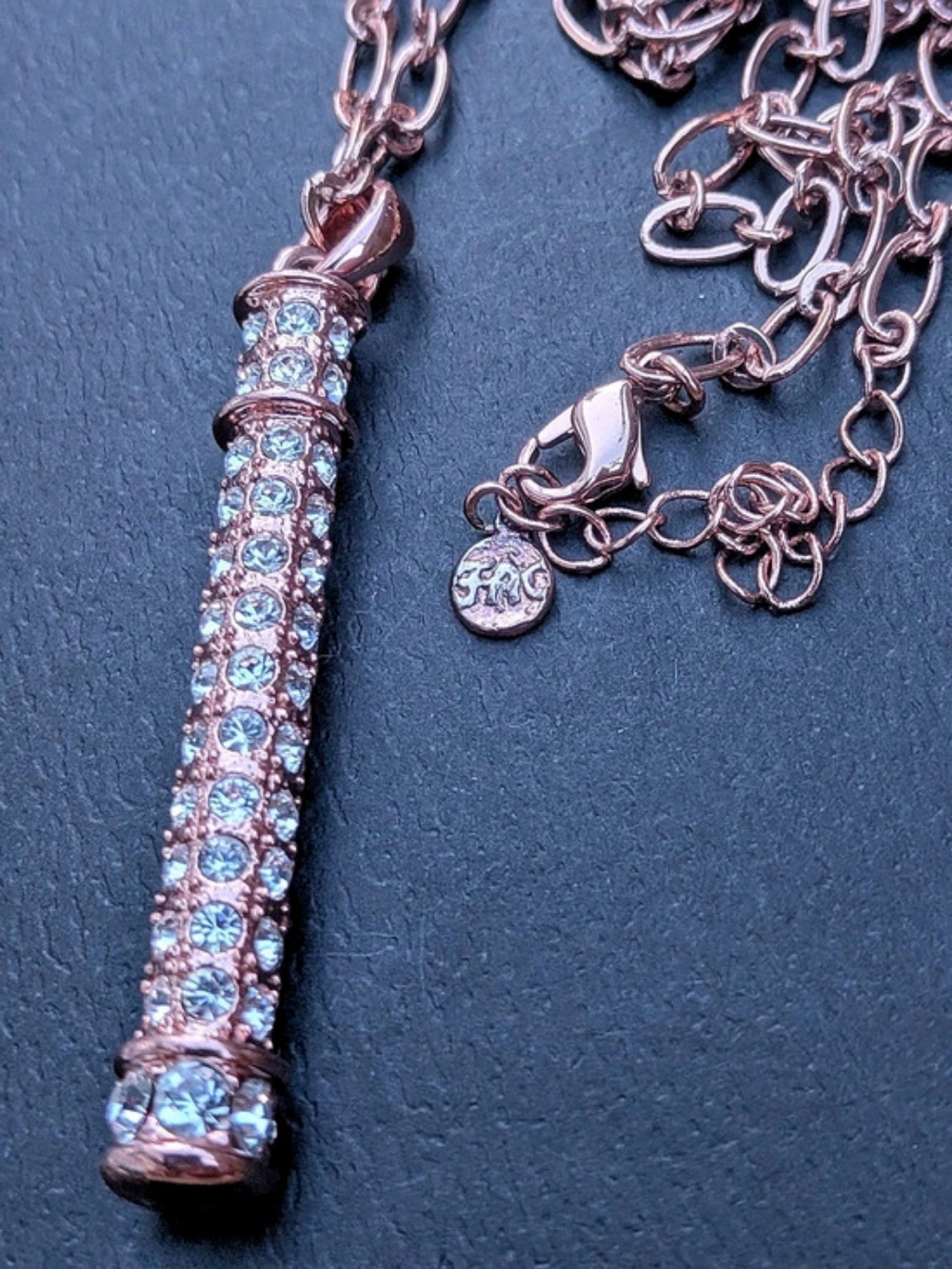 Stunning Fifth Avenue Collection Rose Gold Crystal Cylinder Pendant Necklace